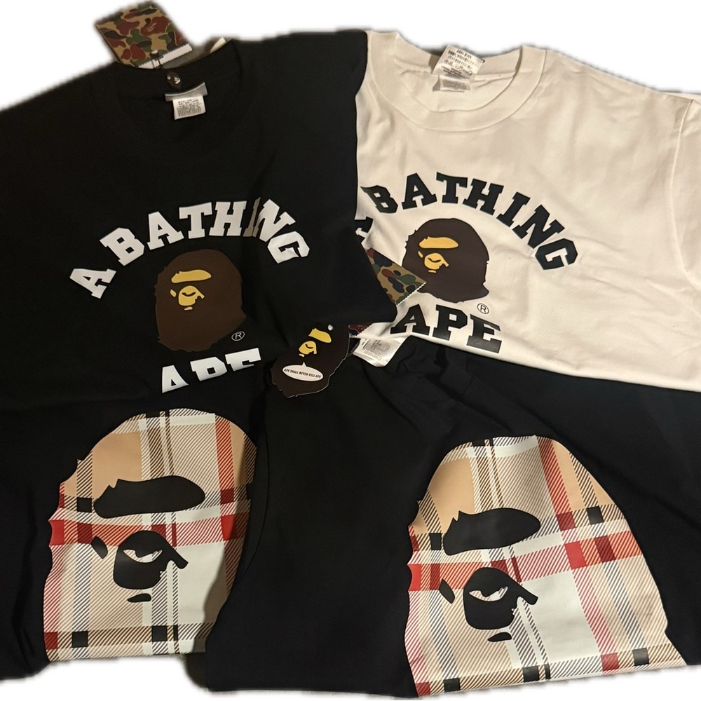 Bape Black and White Graphic T-Shirts